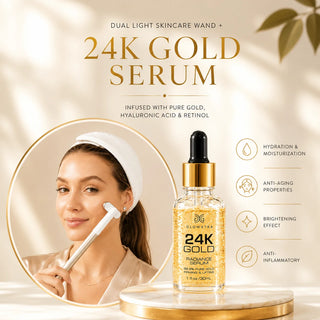 woman applies the serum with the 24k gold serum for the best result