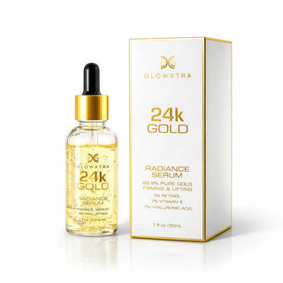 Glowxtra 24k Gold Radiance Serum bottle and packaging on a white background