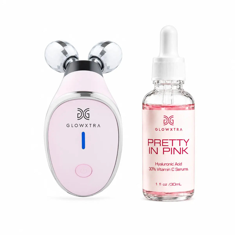 Microcurrent Sculpting Roller + 30% Vitamin C Pretty in Pink Serum Set