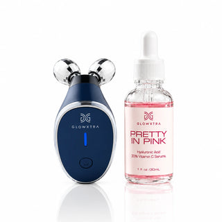 Microcurrent Sculpting Roller + 30% Vitamin C Pretty in Pink Serum Set