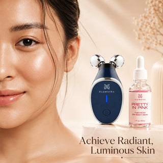 Microcurrent Sculpting Roller + 30% Vitamin C Pretty in Pink Serum Set