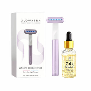 GlowXtra Dual Light Skincare Wand with red LED light and 24K Gold Radiance Serum