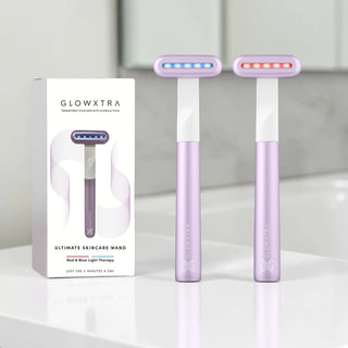 Glowxtra skincare wand with packaging on a white surface