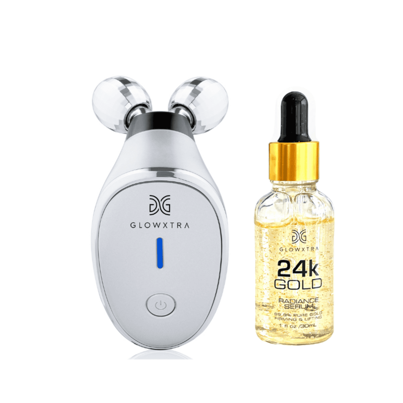 Golden Glow Set: Microcurrent Facial Roller + 24K Gold Serum (Silver Roller)