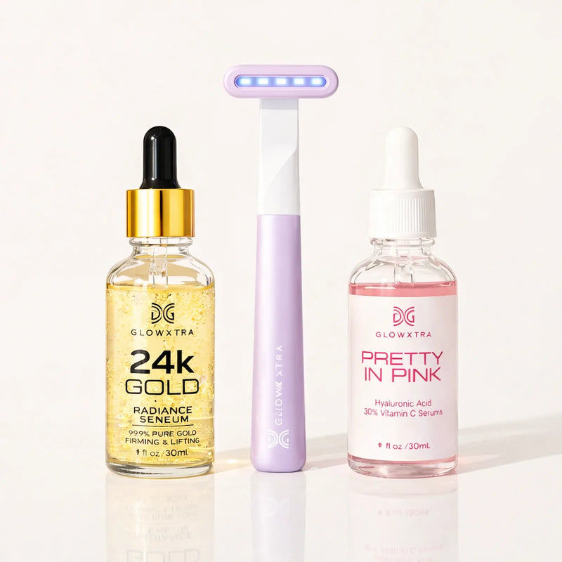 Three skincare products from GlowXtra on a white background