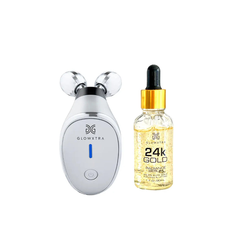 Microcurrent Facial Roller+FREE 24K Gold Serum-Silver Roller